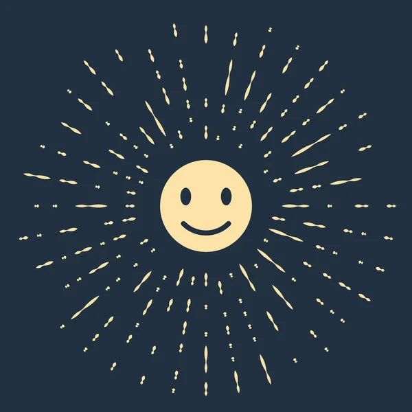 Bézs Mosoly arc ikon elszigetelt sötétkék háttér. Mosolygós hangulatjel. Boldog mosolygós chat szimbólumot. Absztrakt kör véletlenszerű pontok. Vektorillusztráció — Stock Vector