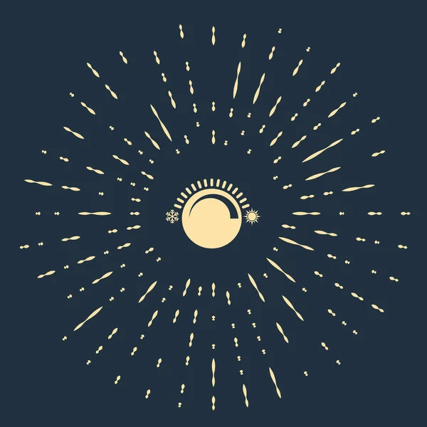 Icono de termostato beige aislado sobre fondo azul oscuro. Control de temperatura. Puntos aleatorios de círculo abstracto. Ilustración vectorial — Archivo Imágenes Vectoriales