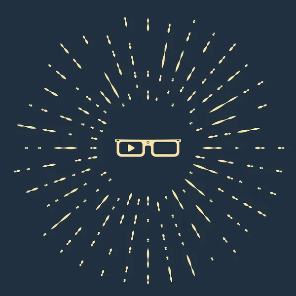 Die beige Smart Brille sitzt auf einem Brillensymbol auf dunkelblauem Hintergrund. tragbare Elektronik-Smart-Brille mit Kamera und Display. abstrakte Kreis zufällige Punkte. Vektorillustration — Stockvektor