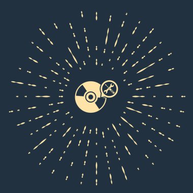 Koyu mavi arkaplanda izole edilmiş bej CD veya dvd disk tornavida ve ingiliz anahtarı simgesi. Ayarlama, servis, ayar, bakım, onarım, onarım. Soyut çember rastgele noktalar. Vektör İllüstrasyonu