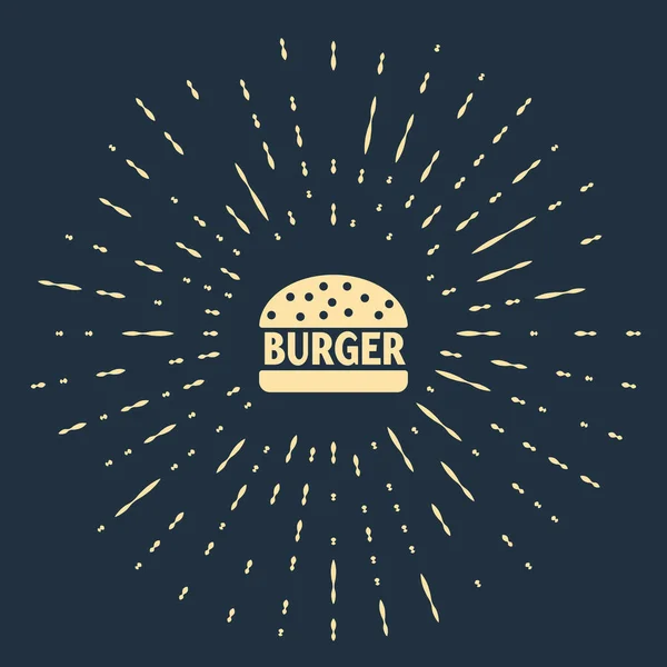 Beige Burger icon isolated on dark blue background. Hamburger icon. Cheeseburger sandwich sign. Abstract circle random dots. Vector Illustration — Stock Vector