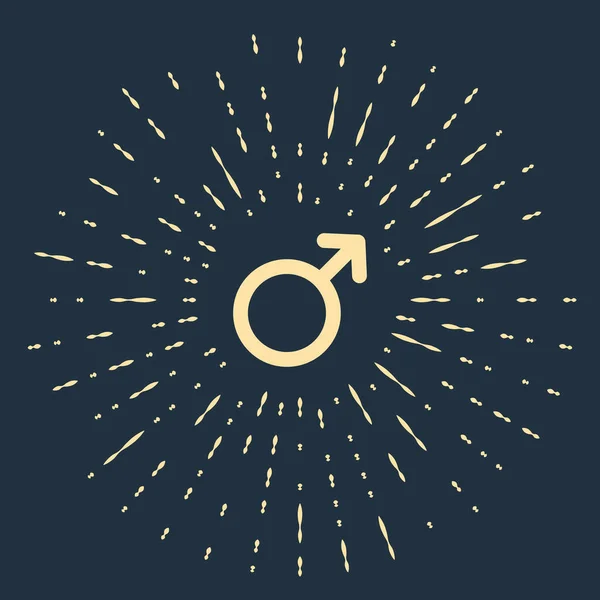 Icono de símbolo de género masculino beige aislado sobre fondo azul oscuro. Puntos aleatorios de círculo abstracto. Ilustración vectorial — Vector de stock