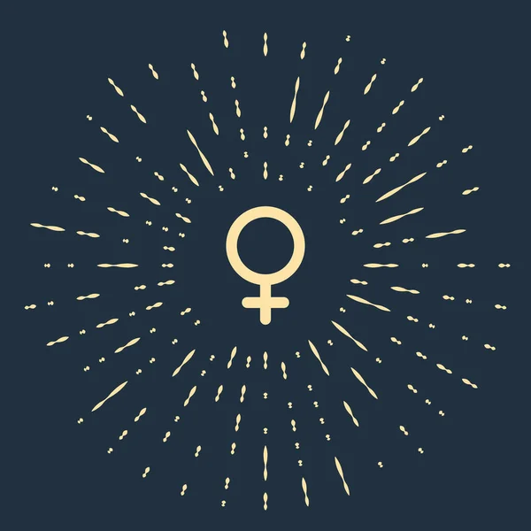 Иконка бежевого женского пола выделена на темно-синем фоне. Символ Венеры. Символ женского организма или женщины. Абстрактные круговые случайные точки. Векторная миграция — стоковый вектор