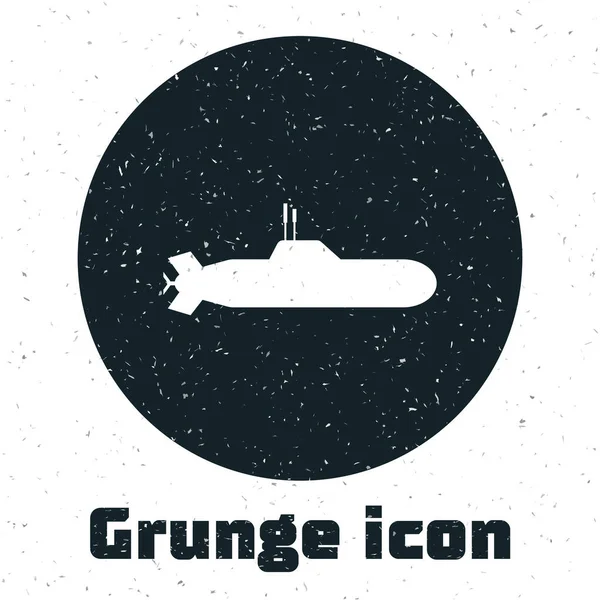 Ícone do submarino Grunge isolado no fundo branco. Navio militar. Ilustração vetorial — Vetor de Stock