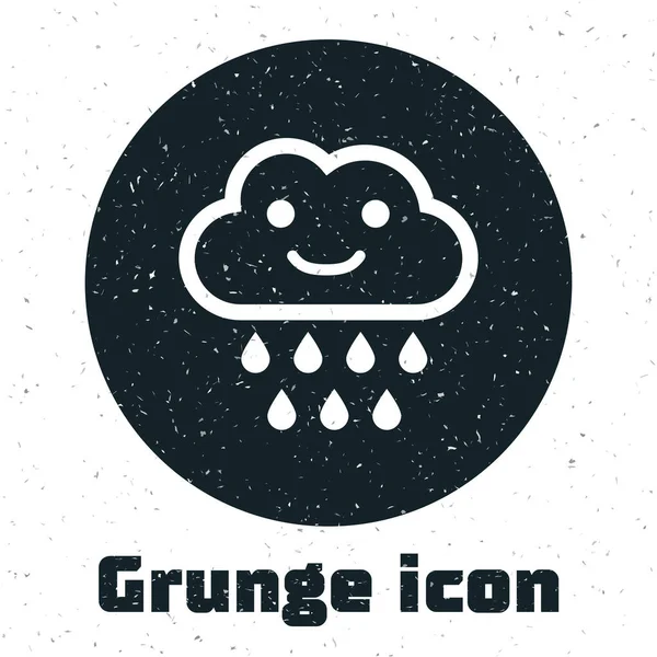 Nube Grunge con icono de lluvia aislado sobre fondo blanco. precipitación de nubes de lluvia con gotas de lluvia. Ilustración vectorial — Vector de stock