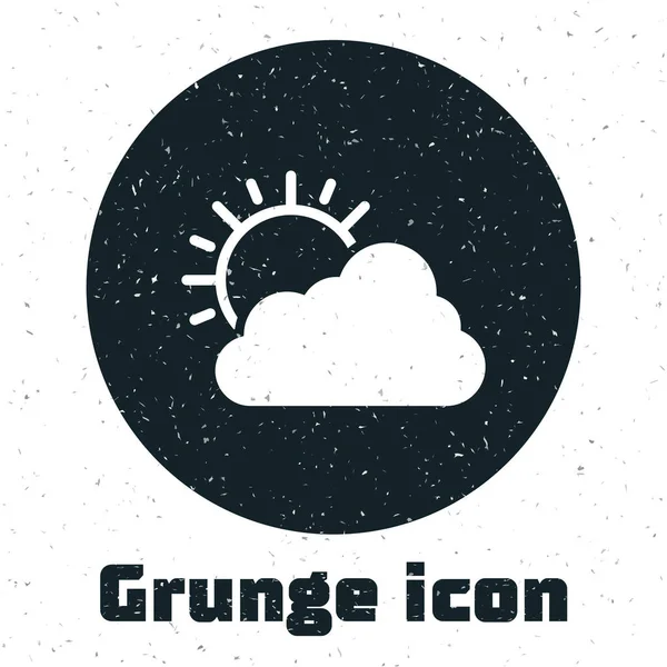 Grunge Sol y nube icono del tiempo aislado sobre fondo blanco. Ilustración vectorial — Vector de stock