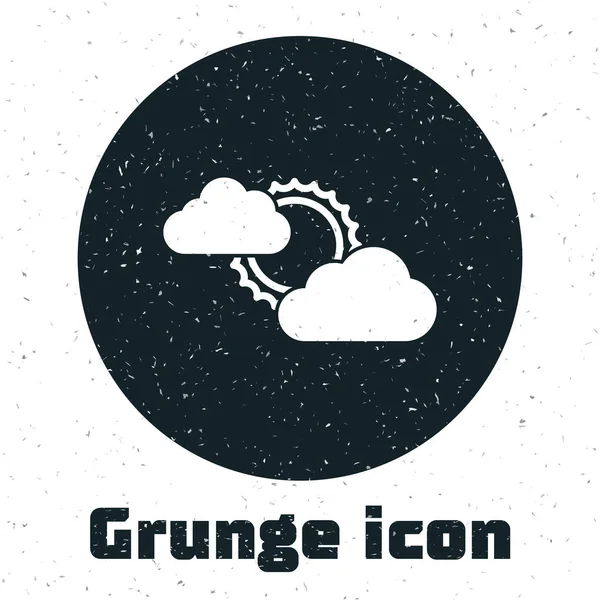 Grunge Sol y nube icono del tiempo aislado sobre fondo blanco. Ilustración vectorial — Vector de stock