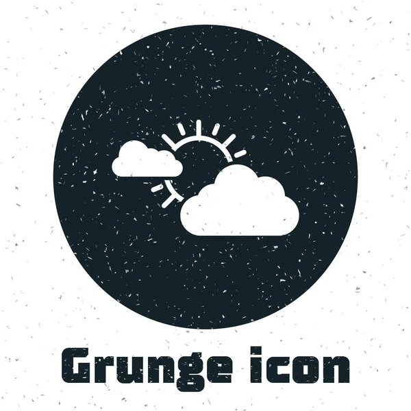 Grunge Sol e nuvem ícone do tempo isolado no fundo branco. Ilustração vetorial — Vetor de Stock