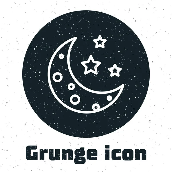 Grunge Moon y estrellas icono aislado sobre fondo blanco. Ilustración vectorial — Archivo Imágenes Vectoriales