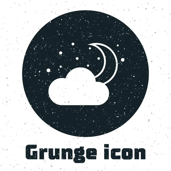 Beyaz arka planda izole edilmiş ay ve yıldız simgesine sahip Grunge Cloud. Bulutlu gece işareti. Uyku rüyaları sembolü. Gece ya da yatak saati işareti. Vektör İllüstrasyonu — Stok Vektör