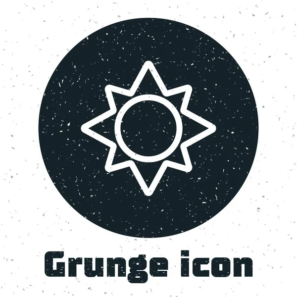 Grunge Sun ikona izolovaná na bílém pozadí. Vektorová ilustrace — Stockový vektor