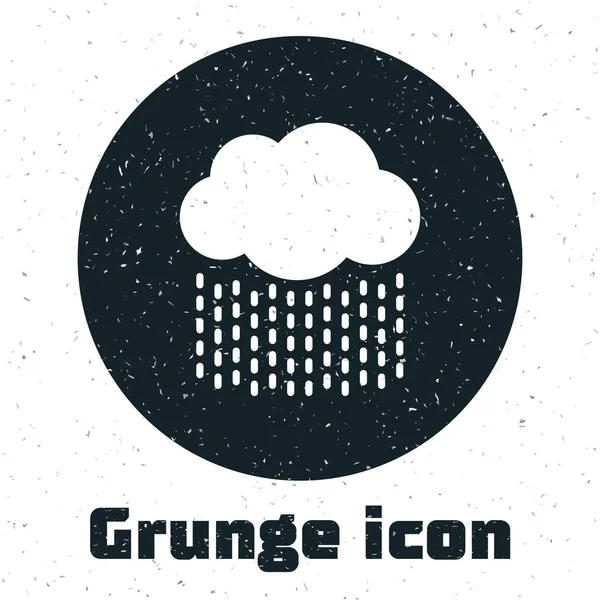 Grunge-Wolke mit Regensymbol auf weißem Hintergrund. Regenwolken Niederschlag mit Regentropfen. Vektorillustration — Stockvektor