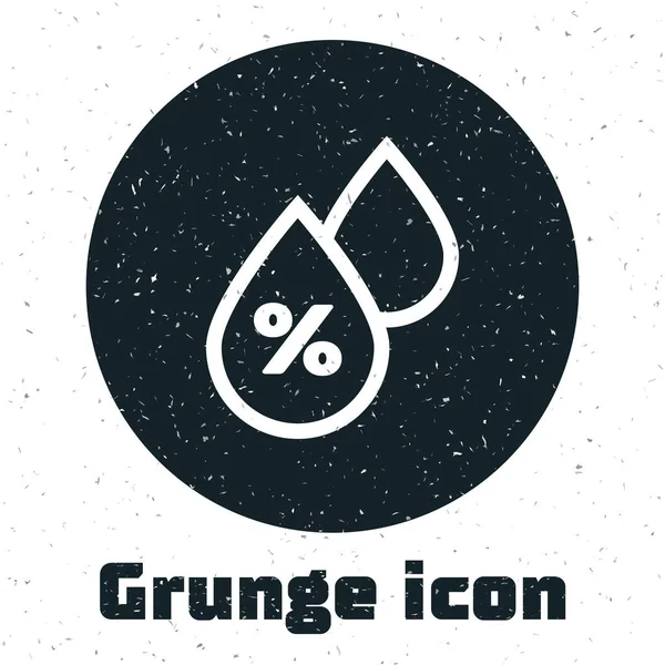 Grunge Icono de porcentaje de gota de agua aislado sobre fondo blanco. Análisis de humedad. Ilustración vectorial — Vector de stock
