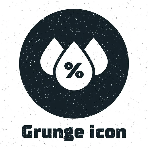 Grunge icône de pourcentage de goutte d'eau isolé sur fond blanc. Analyse d'humidité. Illustration vectorielle — Image vectorielle