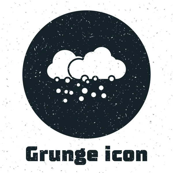 Nuage Grunge avec icône de neige isolée sur fond blanc. Nuage avec flocons de neige. Icône météo unique. Signe de neige. Illustration vectorielle — Image vectorielle