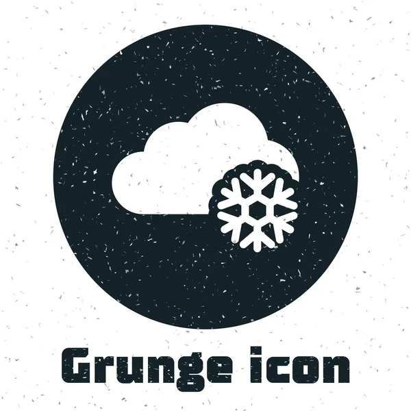 Nube Grunge con icono de nieve aislado sobre fondo blanco. Nube con copos de nieve. Icono de tiempo único. Signo de niebla. Ilustración vectorial — Vector de stock