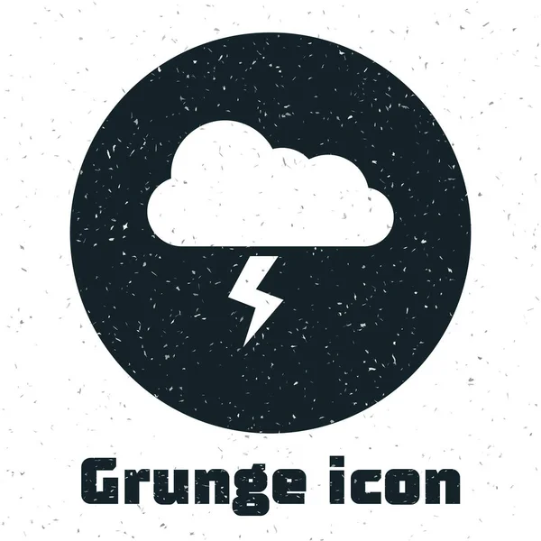 Icono de Grunge Storm aislado sobre fondo blanco. Nube y relámpago. Icono del tiempo de tormenta. Ilustración vectorial — Vector de stock