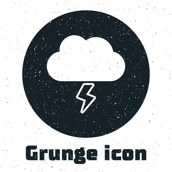 Значок Grunge Storm выделен на белом фоне. Знак облака и молнии. Метеосимвол шторма. Векторная миграция — стоковый вектор