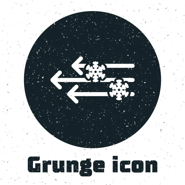 Grunge Icono de viento y nieve aislado sobre fondo blanco. Clima ventoso. Ilustración vectorial — Vector de stock