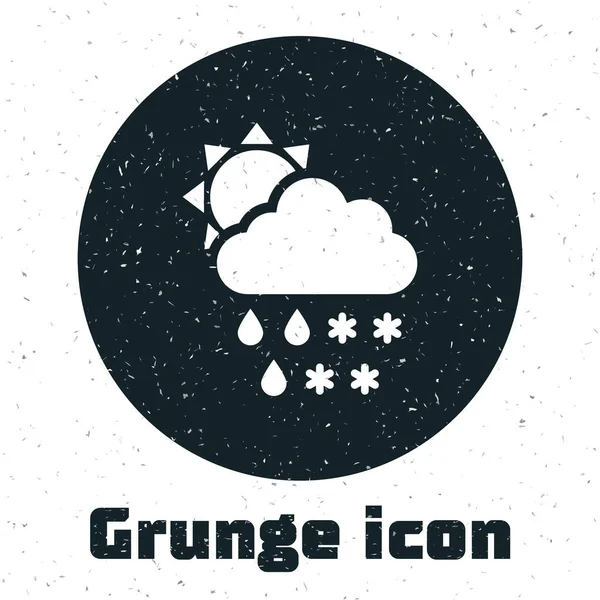 Grunge Cloud com ícone de neve e chuva isolado no fundo branco. Ícone meteorológico. Ilustração vetorial — Vetor de Stock
