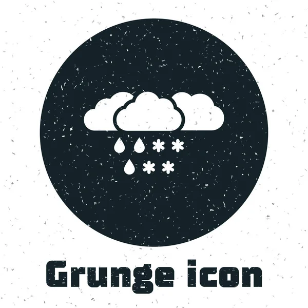 Grunge felhő a hó és eső ikon elszigetelt fehér háttérben. Időjárás ikon. Vektoros illusztráció — Stock Vector