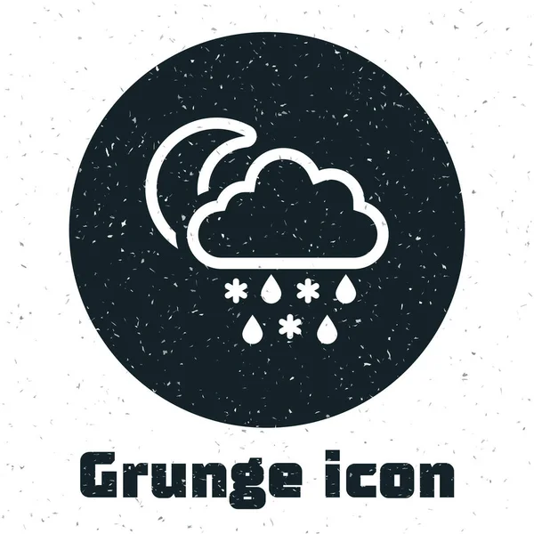 Grunge felhő a hó és eső ikon elszigetelt fehér háttérben. Időjárás ikon. Vektoros illusztráció — Stock Vector