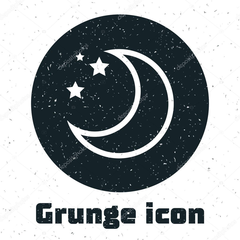 Grunge Moon and stars icon isolated on white background. Vector Illustration