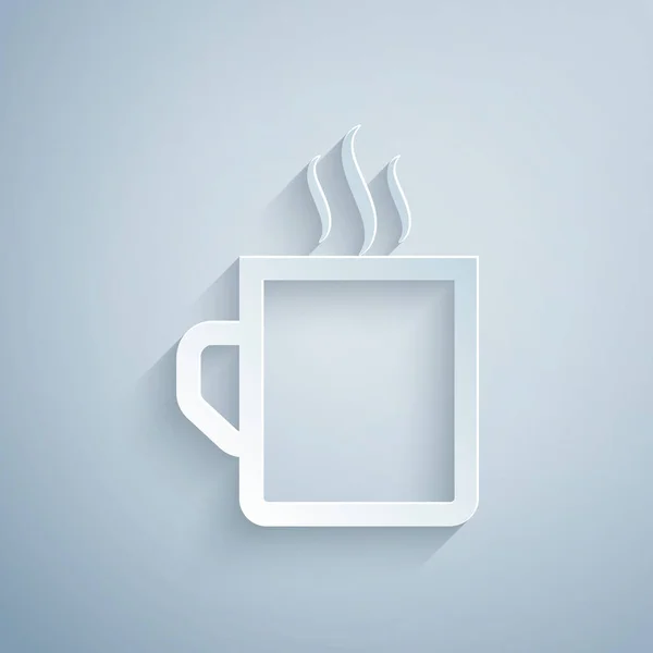 Paper cut Coffee cup flat icon isolated on grey background. Tea cup. Hot drink coffee. Paper art style. Vector Illustration — Stock Vector