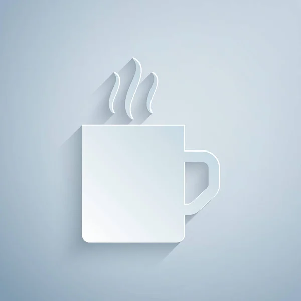 Papel cortado Xícara de café ícone plano isolado no fundo cinza. Uma chávena. Café quente. Estilo de arte de papel. Ilustração vetorial —  Vetores de Stock