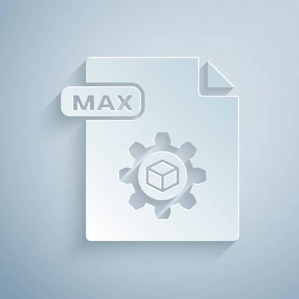 Documento del file MAX di taglio carta. Scarica icona max pulsante isolato su sfondo grigio. Simbolo file MAX. Stile cartaceo. Illustrazione vettoriale — Vettoriale Stock
