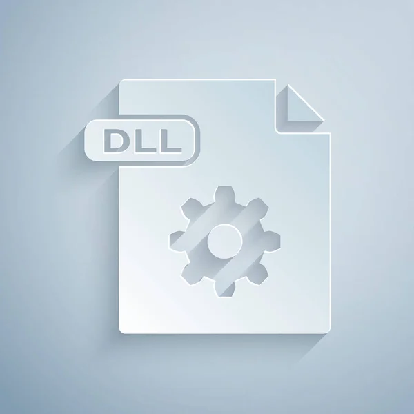 Documento del file DLL di taglio carta. Scarica l'icona del pulsante dll isolato su sfondo grigio. Simbolo del file DLL. Stile cartaceo. Illustrazione vettoriale — Vettoriale Stock