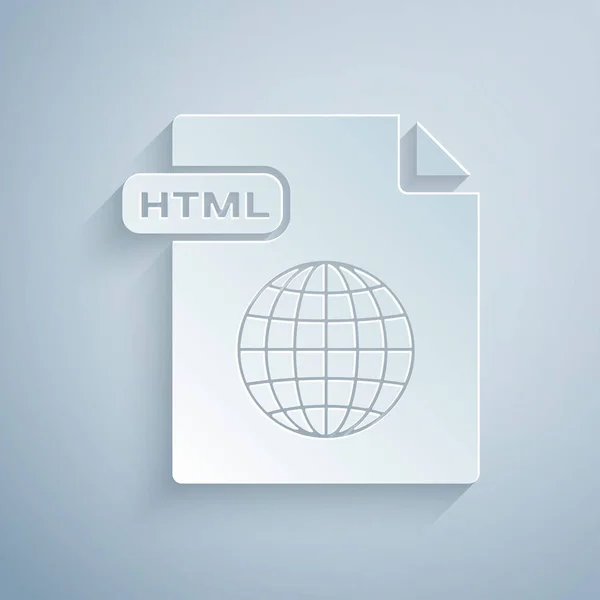 Papier coupé document de fichier HTML. Télécharger icône bouton html isolé sur fond gris. Symbole HTML. Symbole du langage de marquage. Style art du papier. Illustration vectorielle — Image vectorielle