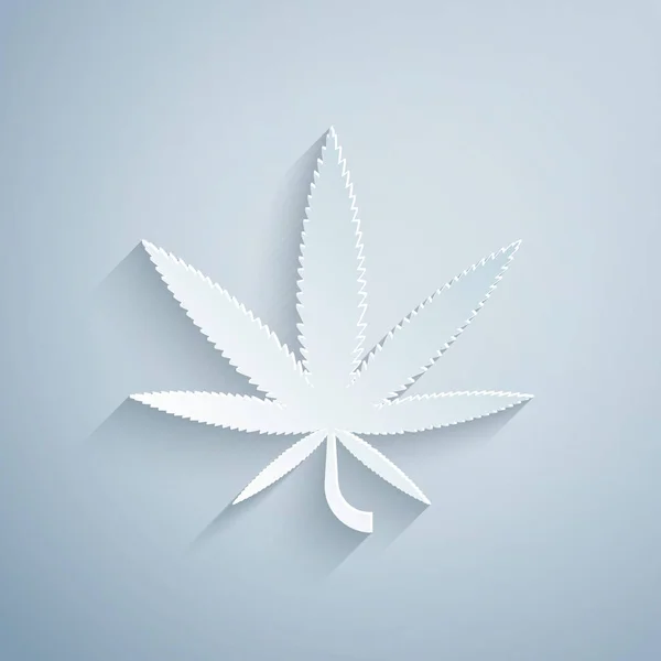Papiergeschnittenes medizinisches Marihuana oder Cannabis-Blatt-Symbol isoliert auf grauem Hintergrund. Hanf-Symbol. Papierkunst. Vektorillustration — Stockvektor