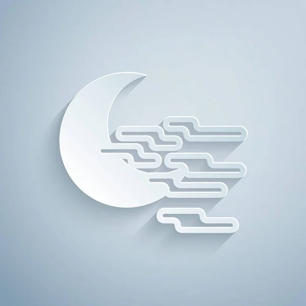 Paper cut Fog and moon icon isolated on grey background. Paper art style. Vector Illustration — Stock Vector