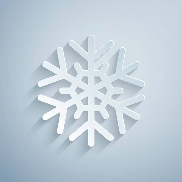 Corte de papel Icono de copo de nieve aislado sobre fondo gris. Estilo de arte de papel. Ilustración vectorial — Vector de stock