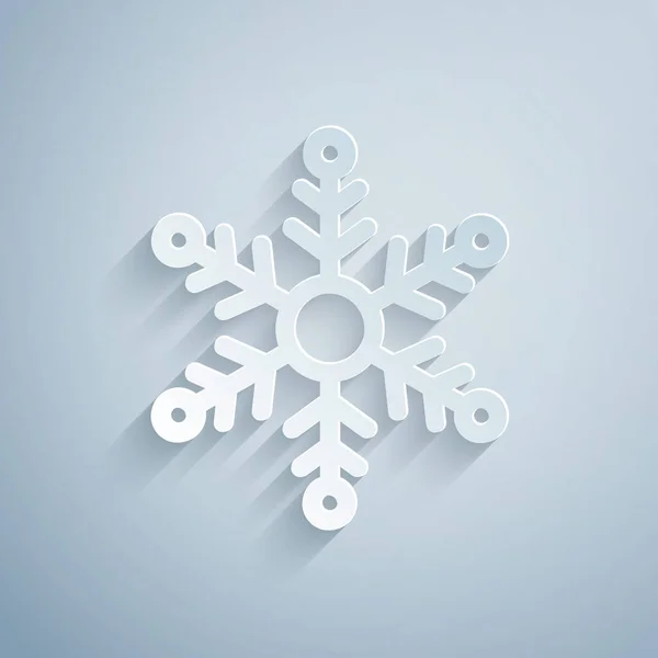 Papírvágás Hópehely ikon elszigetelt szürke háttér. Papírművészeti stílus. Vektorillusztráció — Stock Vector