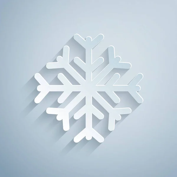 Το χαρτί έκοψε το εικονίδιο Snowflake απομονωμένο σε γκρι φόντο. Στυλ χάρτινης τέχνης. Εικονογράφηση διανύσματος — Διανυσματικό Αρχείο