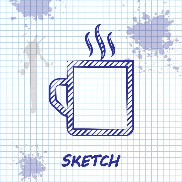 Linia szkicu ikona płaskiego kubka kawy na białym tle. Filiżanka herbaty. Gorący napój kawy. Ilustracja wektorowa — Wektor stockowy
