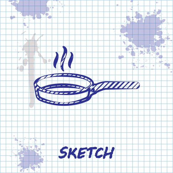 Szkic linii Frying pan ikona izolowane na białym tle. Smażyć lub pieczeń żywności symbol. Ilustracja wektora — Wektor stockowy