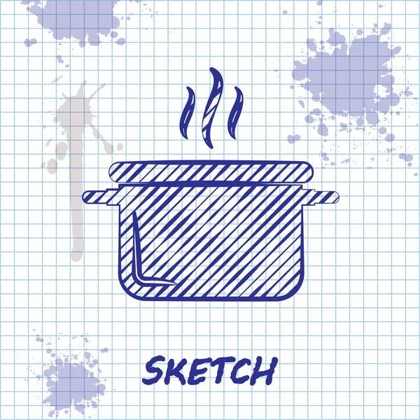 素描线烹饪锅图标孤立在白色背景.蒸煮或炖煮食品的象征.病媒图解 — 图库矢量图片