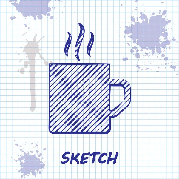 Ligne de croquis Tasse à café icône plate isolée sur fond blanc. Une tasse de thé. Café chaud. Illustration vectorielle — Image vectorielle