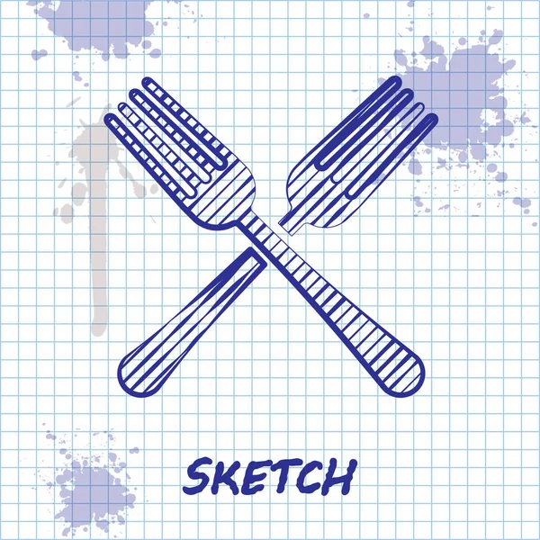Schets lijn Gekruiste vork pictogram geïsoleerd op witte achtergrond. Bestek symbool. Vector Illustratie — Stockvector