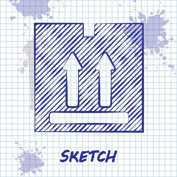 Sketch line Caixa de papelão com ícone de símbolo de tráfego isolado no fundo branco. Caixa, pacote, sinal de encomenda. Entrega, transporte e transporte. Ilustração vetorial — Vetor de Stock