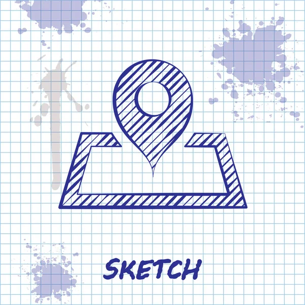 Sketch line Placeholder on map paper in perspective icon isolated on white background. Vector Illustration — Stock Vector