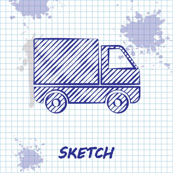 Szkic linii Dostawa pojazdu ciężarowego ikona izolowane na białym tle. Ilustracja wektora — Wektor stockowy