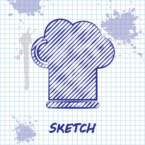 Schets lijn Chef hoed pictogram geïsoleerd op witte achtergrond. Koken symbool. Kookt hoed. Vector Illustratie — Stockvector