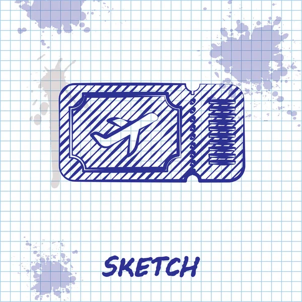 Skizze Linie Flugticket Symbol isoliert auf weißem Hintergrund. Flugticket. Vektorillustration — Stockvektor