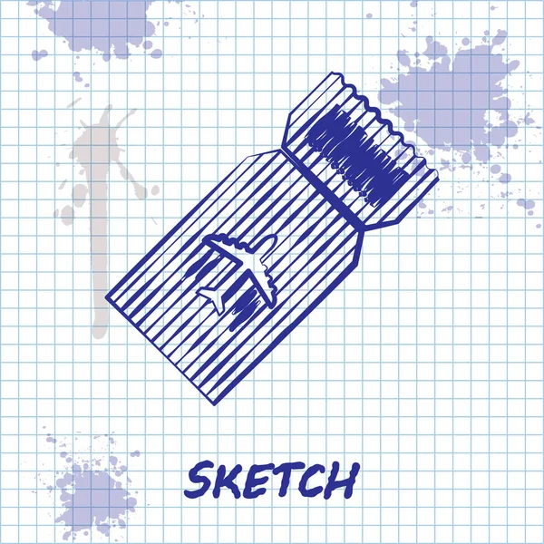 Sketch line icône de billet d'avion isolé sur fond blanc. Un billet d'avion. Illustration vectorielle — Image vectorielle