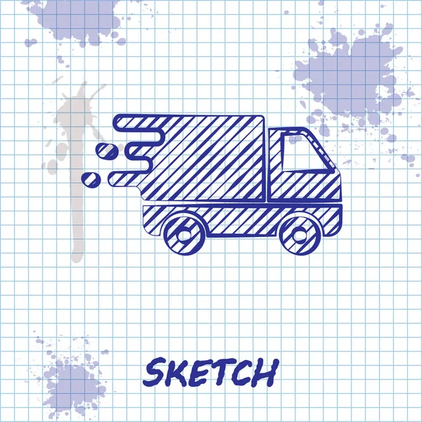 Skica line Dodávka kamion v pohybu ikona izolované na bílém pozadí. Rychlá dodávka. Vektorová ilustrace — Stockový vektor
