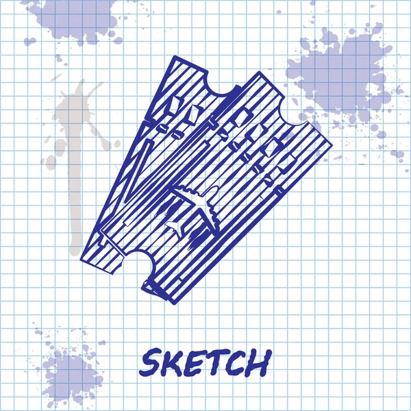 Skizze Linie Flugticket Symbol isoliert auf weißem Hintergrund. Flugticket. Vektorillustration — Stockvektor